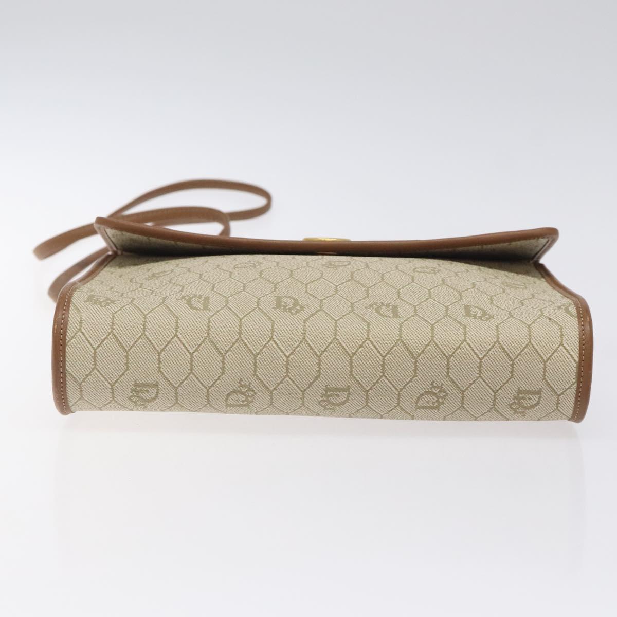 Christian Dior Honeycomb Canvas Shoulder Bag PVC Beige Gold Auth 125574