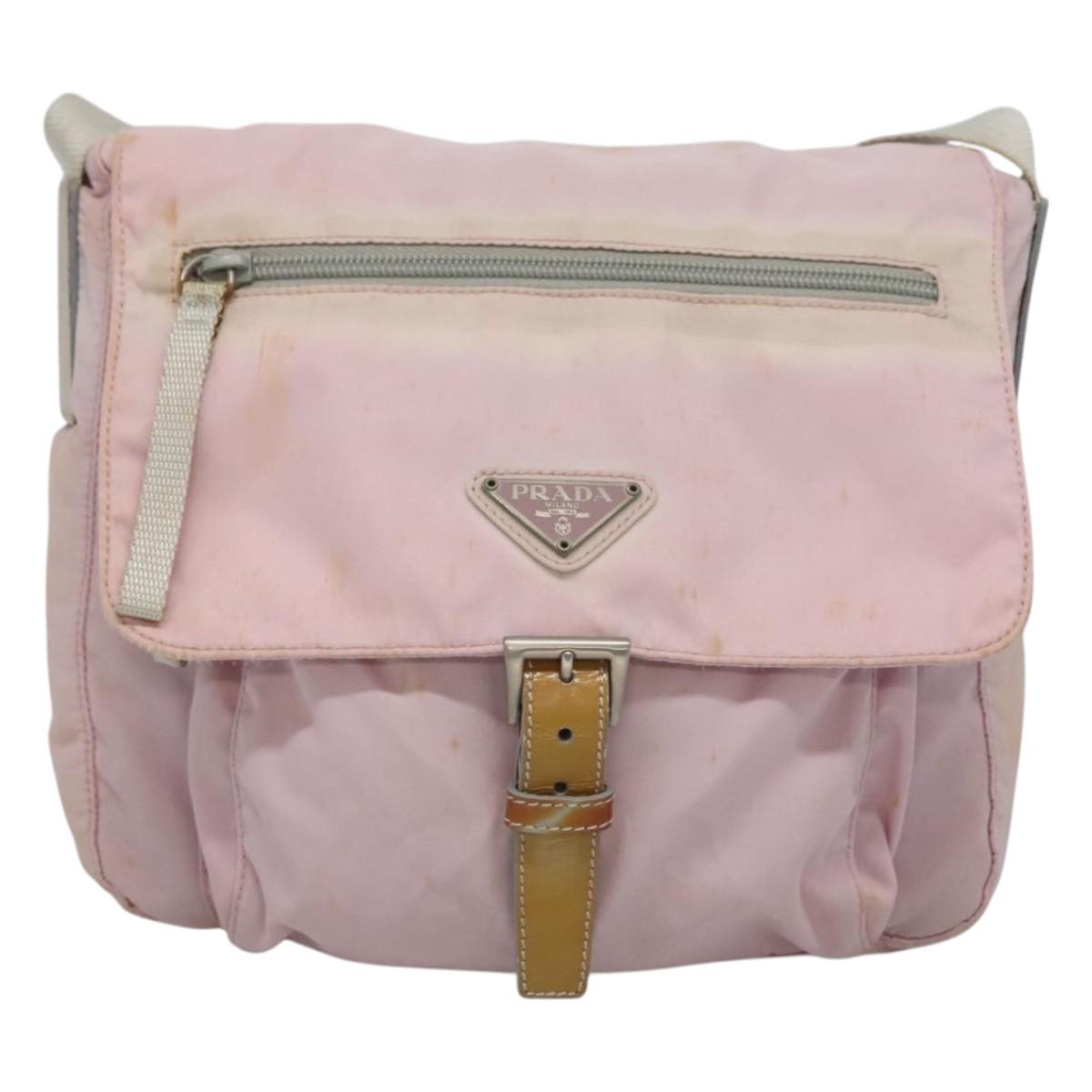 PRADA Shoulder Bag Nylon Pink Silver Auth 125599