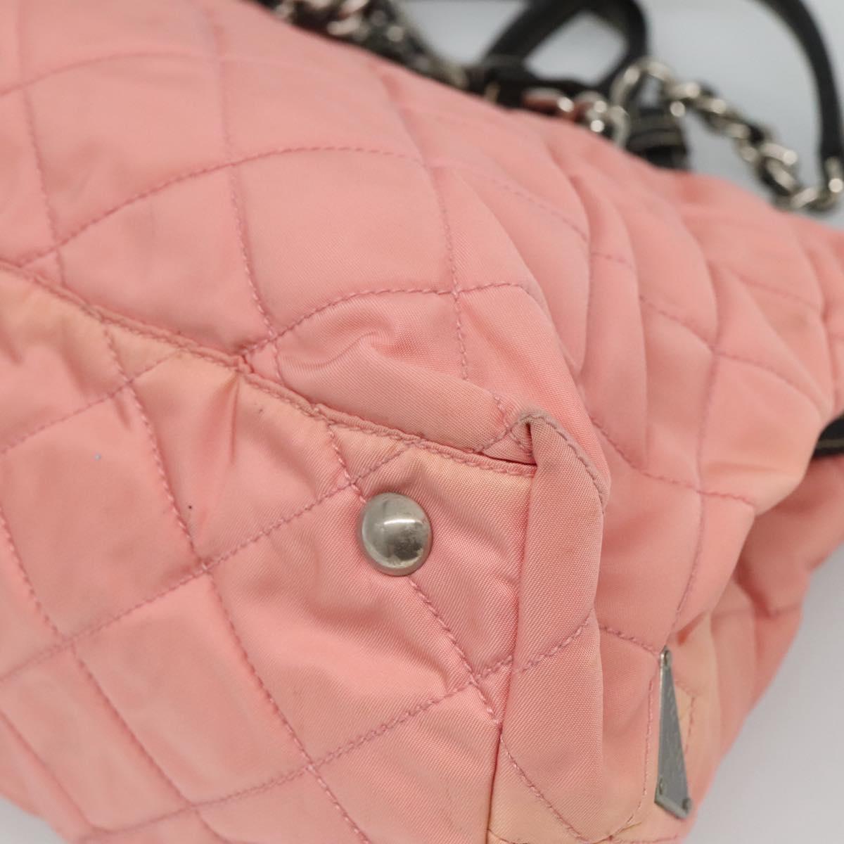 PRADA Chain Shoulder Bag Nylon Pink Silver Auth 125615