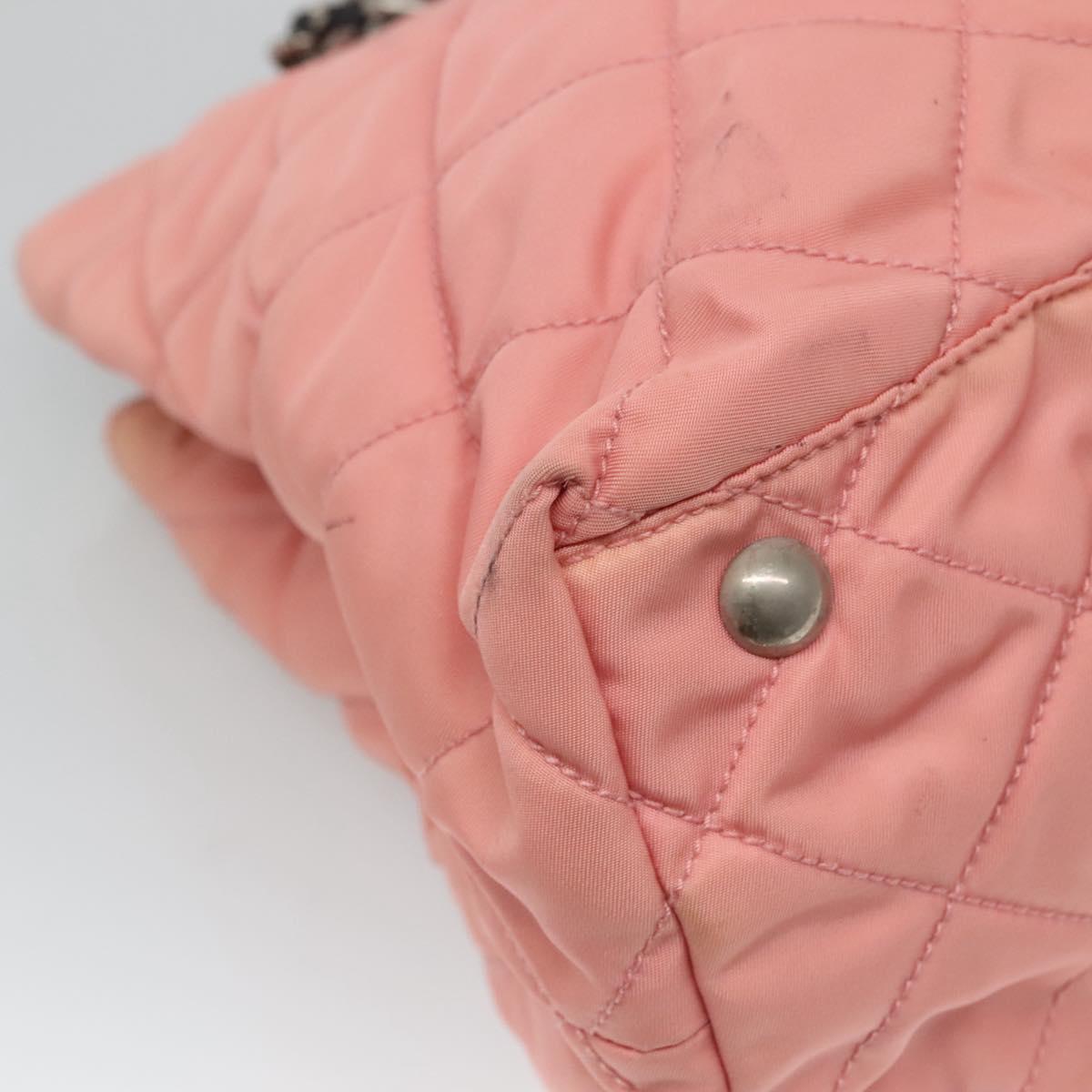 PRADA Chain Shoulder Bag Nylon Pink Silver Auth 125615