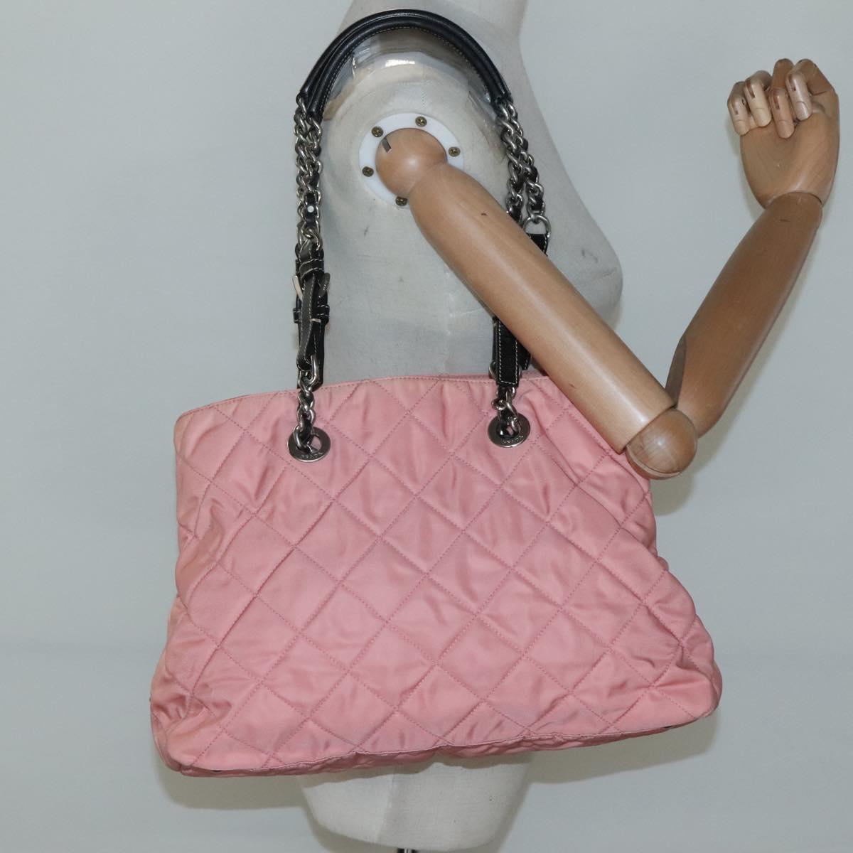 PRADA Chain Shoulder Bag Nylon Pink Silver Auth 125615