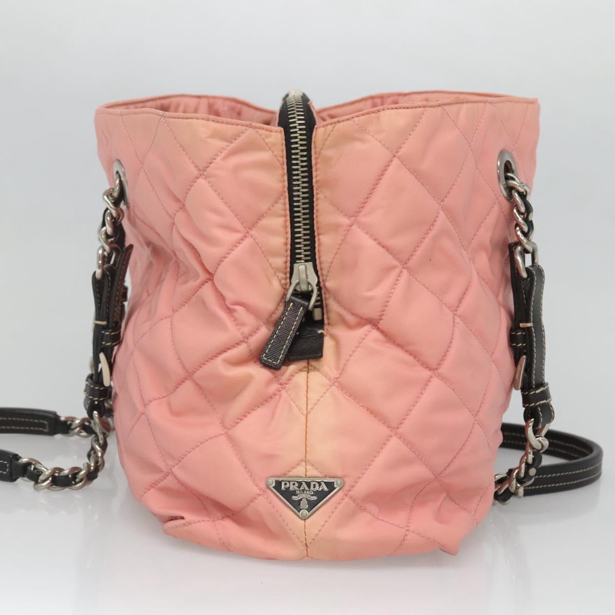 PRADA Chain Shoulder Bag Nylon Pink Silver Auth 125615