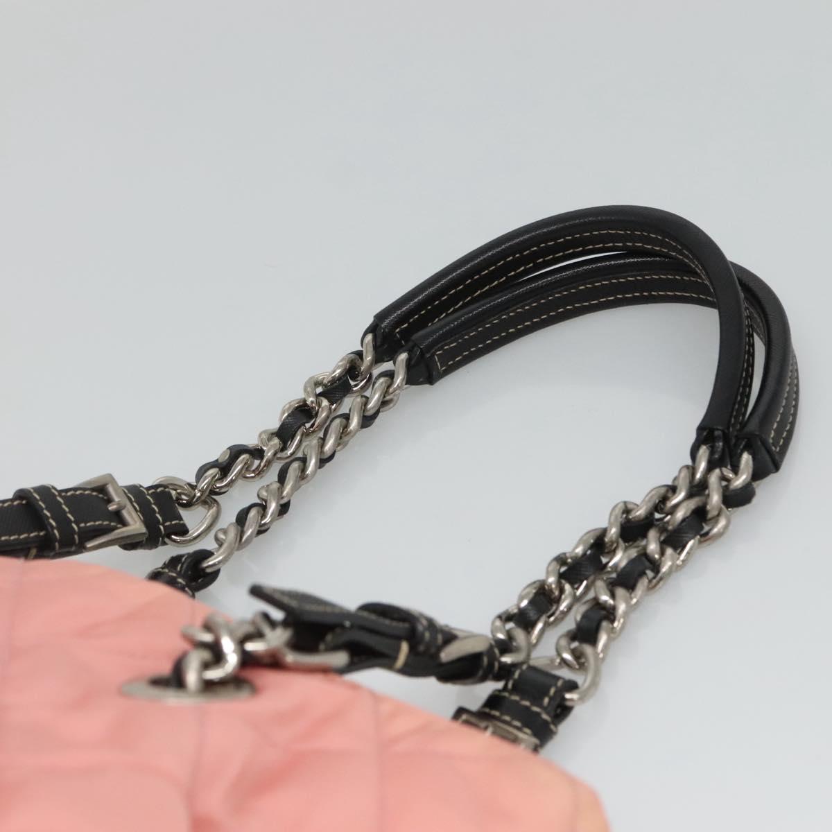 PRADA Chain Shoulder Bag Nylon Pink Silver Auth 125615