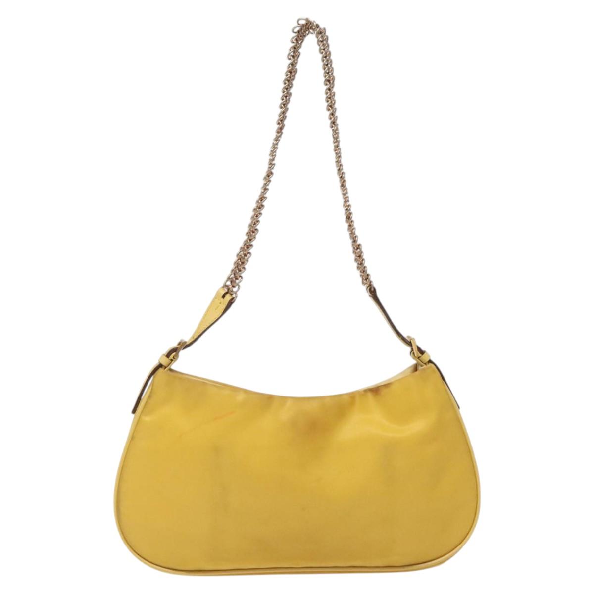PRADA Chain Shoulder Bag Nylon Yellow Gold Auth 125617