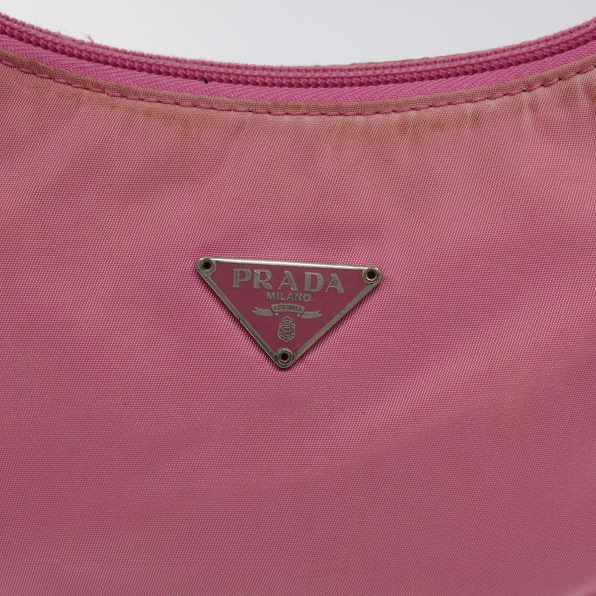 PRADA Hand Bag Nylon Pink Silver Auth 125627