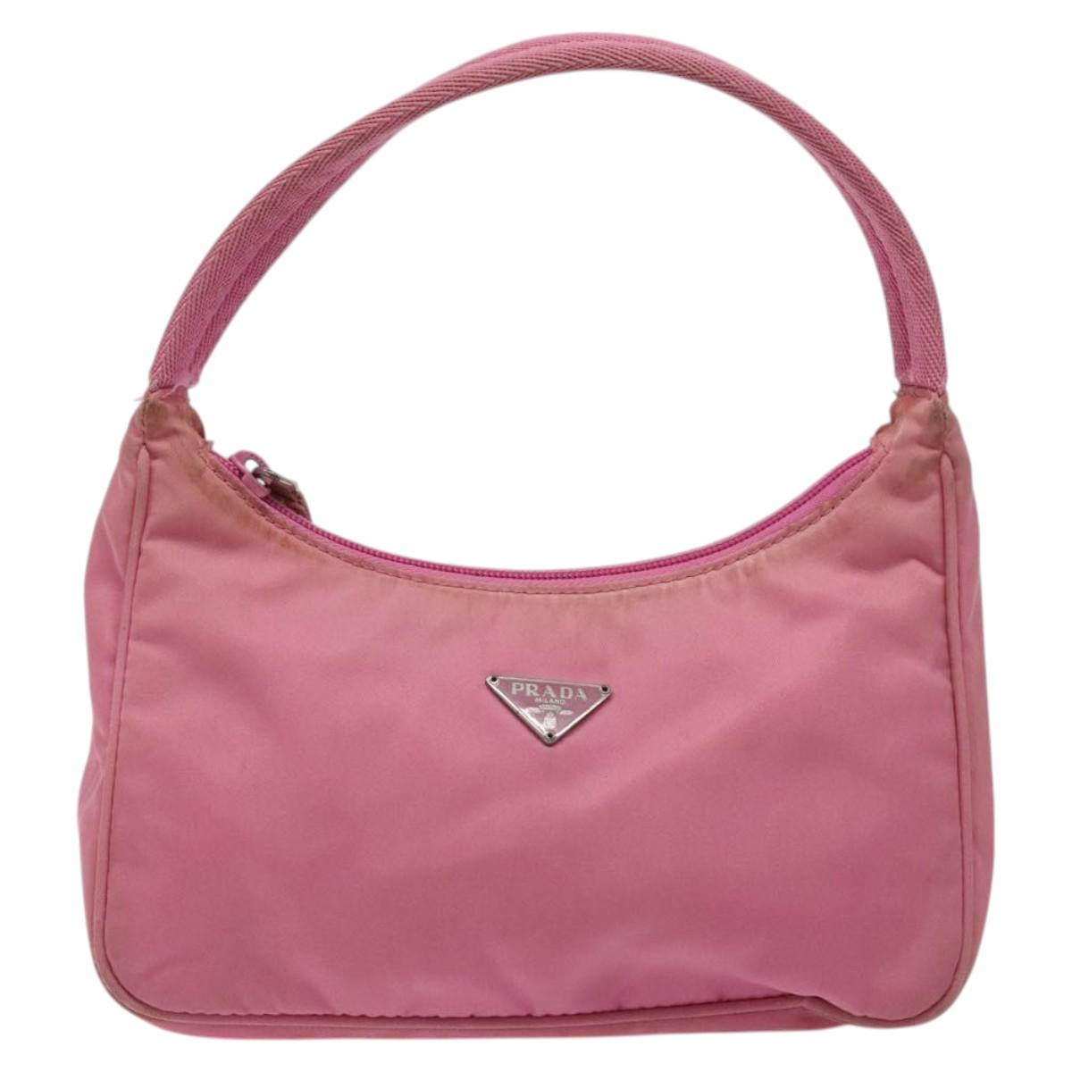 PRADA Hand Bag Nylon Pink Silver Auth 125627