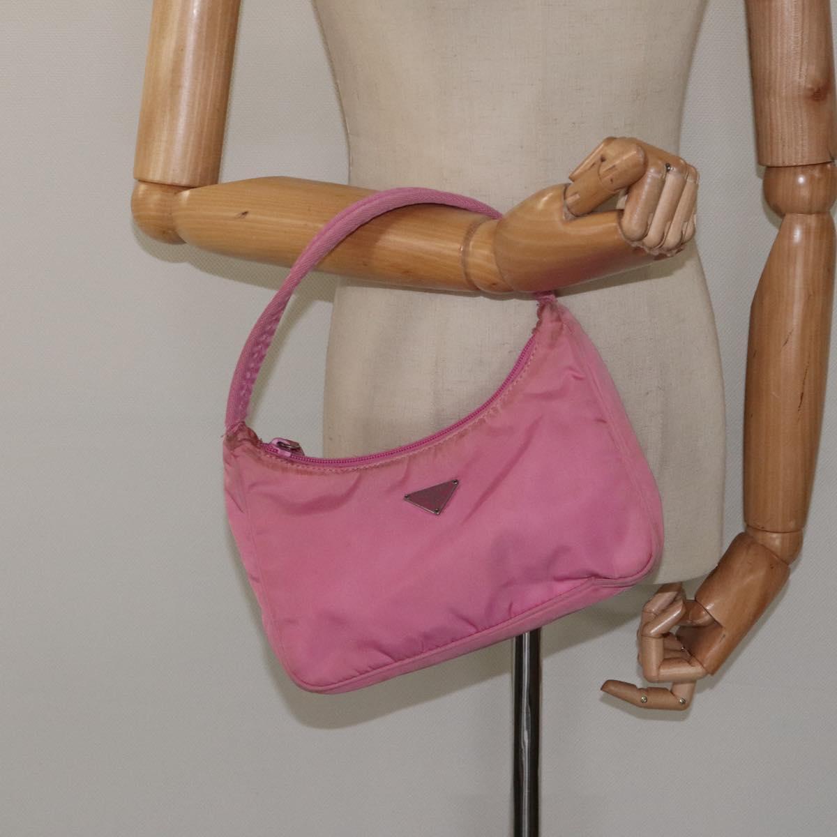 PRADA Hand Bag Nylon Pink Silver Auth 125627