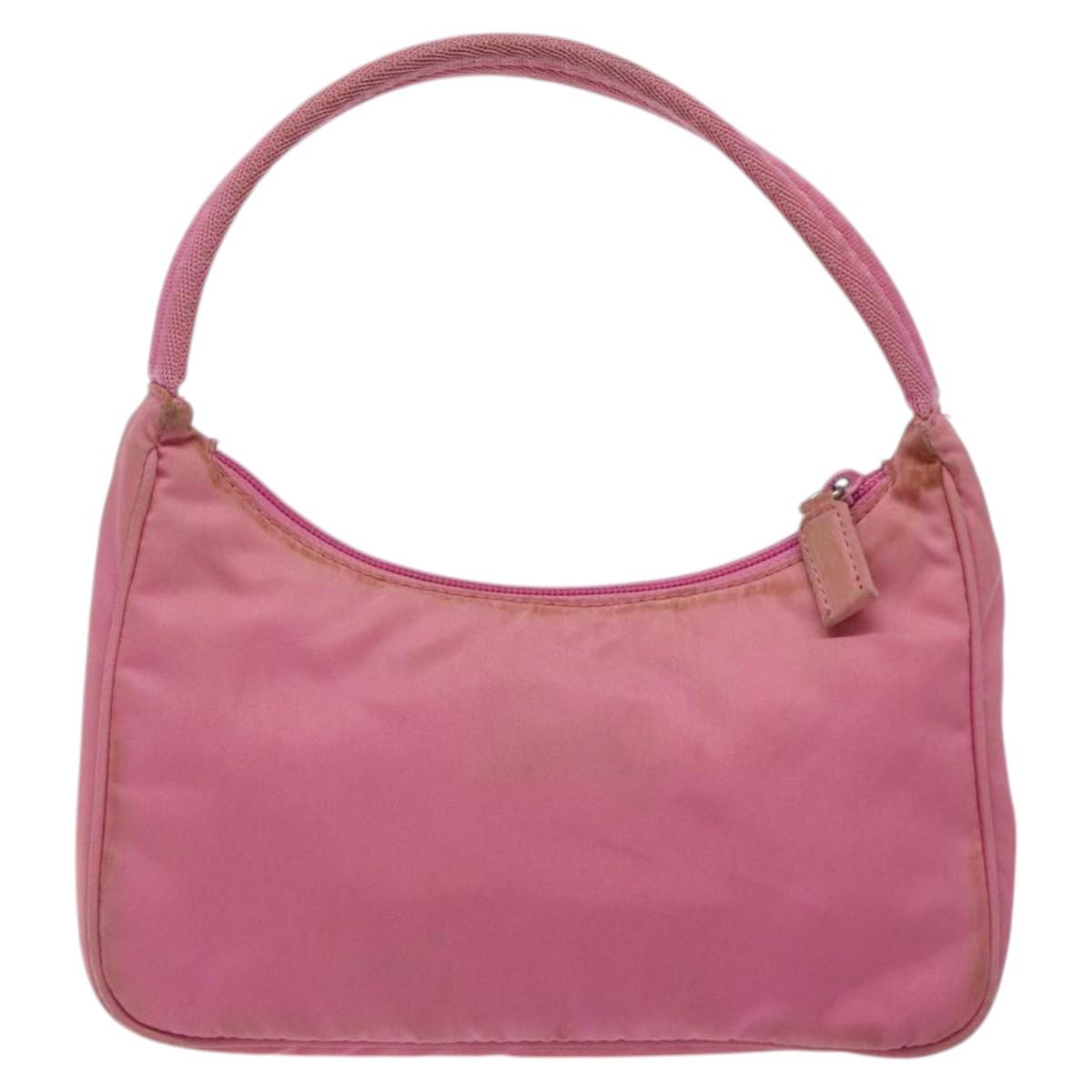 PRADA Hand Bag Nylon Pink Silver Auth 125627