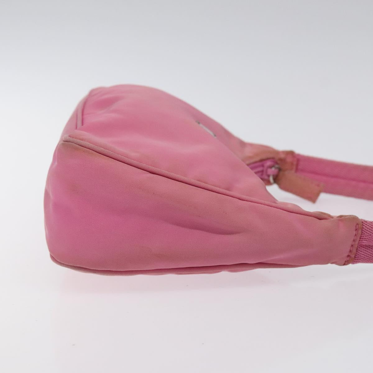 PRADA Hand Bag Nylon Pink Silver Auth 125627