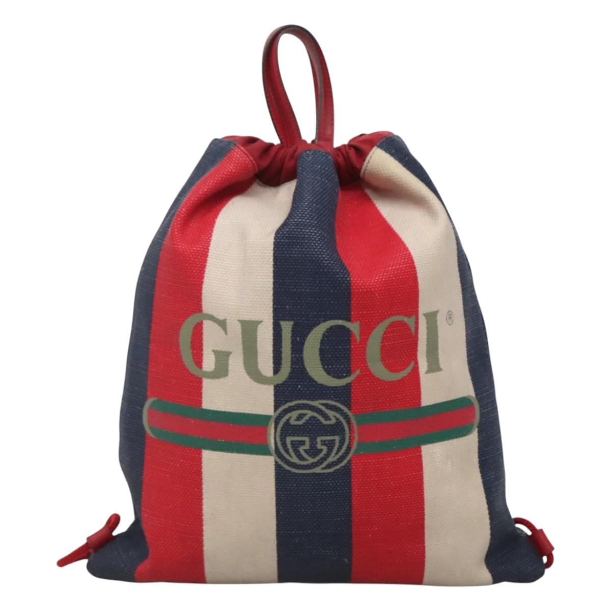 GUCCI Web Sherry Line Backpack Canvas Red Blue 473872 Auth 125637