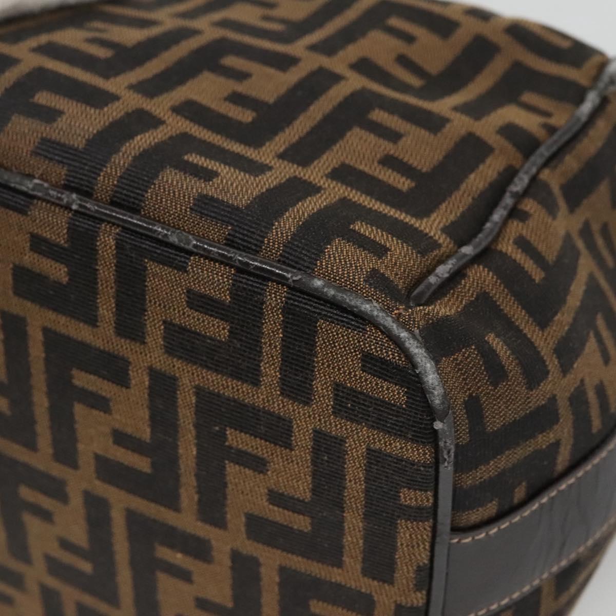 FENDI Zucca Canvas Vanity Pouch Black Brown Gold Auth 125642