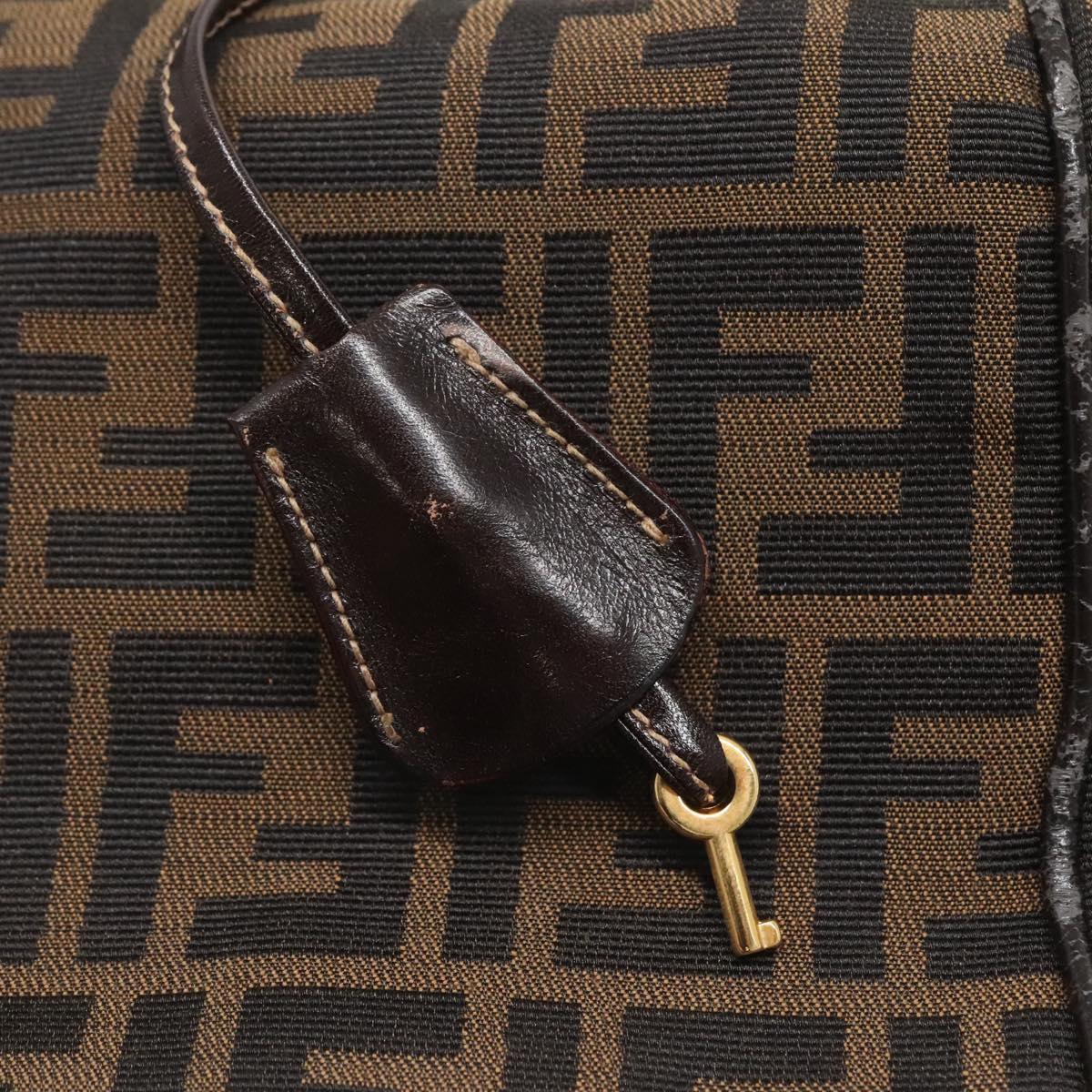 FENDI Zucca Canvas Vanity Pouch Black Brown Gold Auth 125642