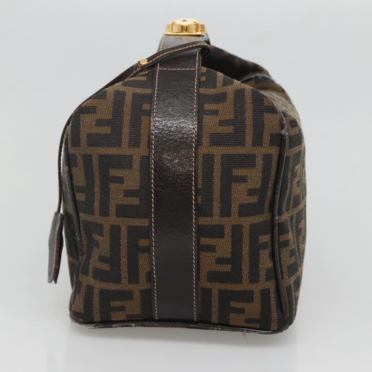 FENDI Zucca Canvas Vanity Pouch Black Brown Gold Auth 125642