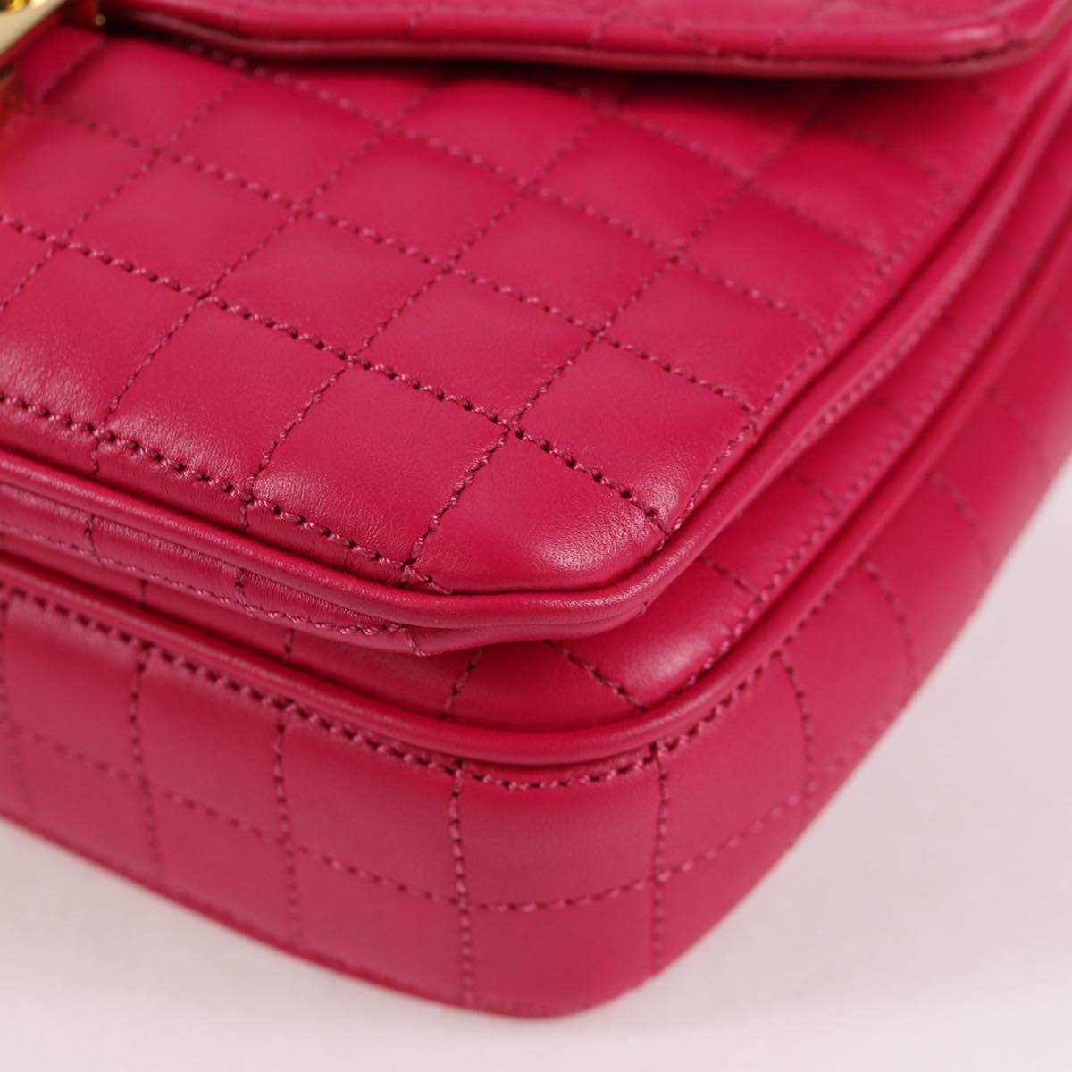 CELINE Chain Shoulder Bag Leather Pink Gold Auth 125657SAM