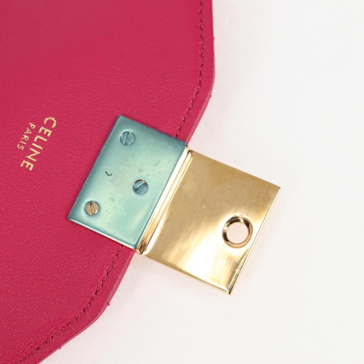 CELINE Chain Shoulder Bag Leather Pink Gold Auth 125657SAM