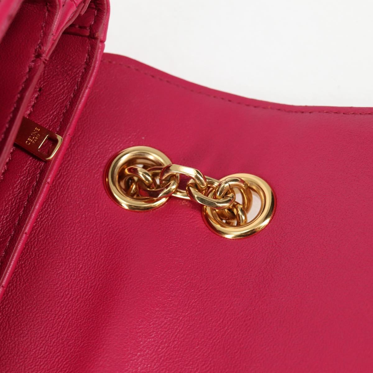 CELINE Chain Shoulder Bag Leather Pink Gold Auth 125657SAM