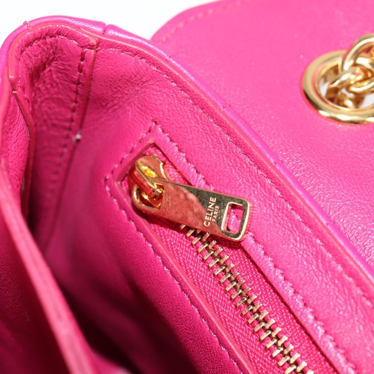 CELINE Chain Shoulder Bag Leather Pink Gold Auth 125657SAM