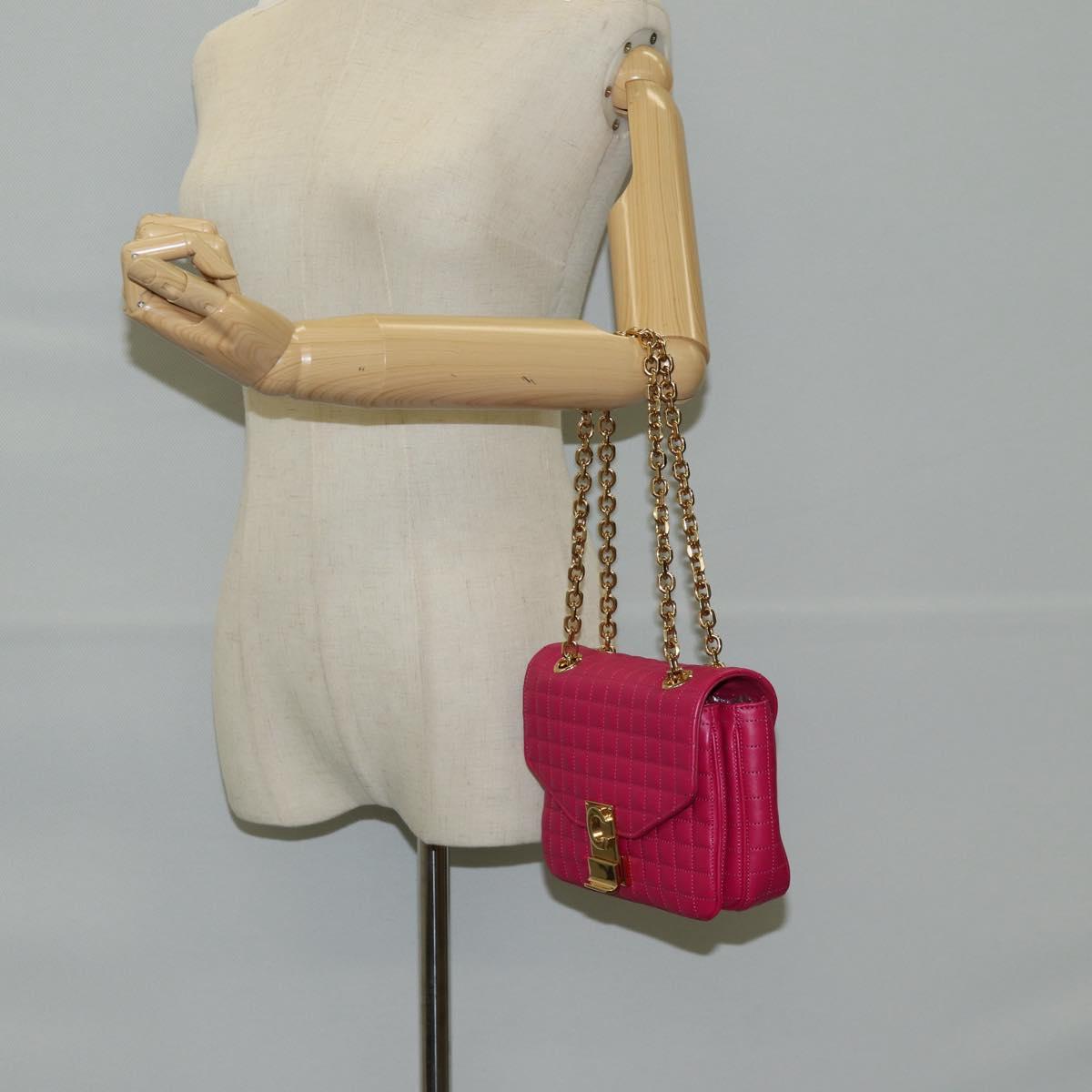 CELINE Chain Shoulder Bag Leather Pink Gold Auth 125657SAM