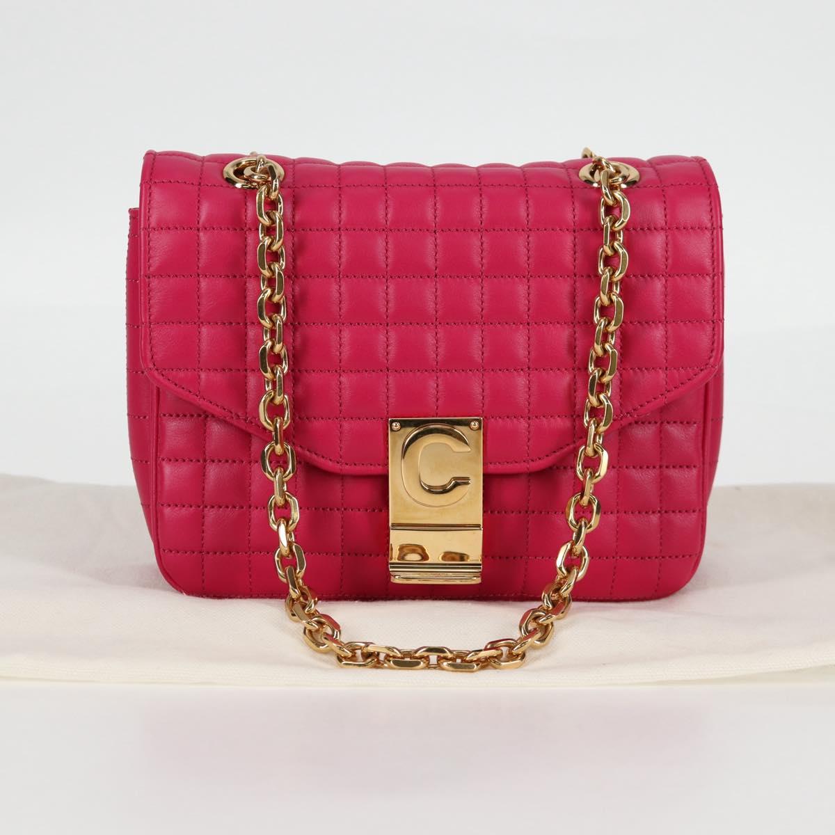 CELINE Chain Shoulder Bag Leather Pink Gold Auth 125657SAM