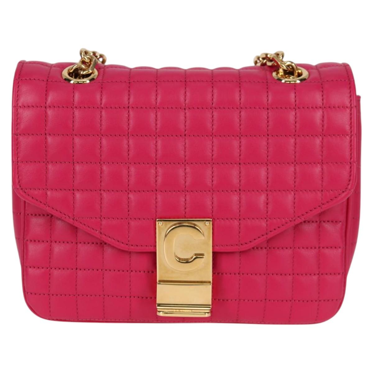 CELINE Chain Shoulder Bag Leather Pink Gold Auth 125657SAM