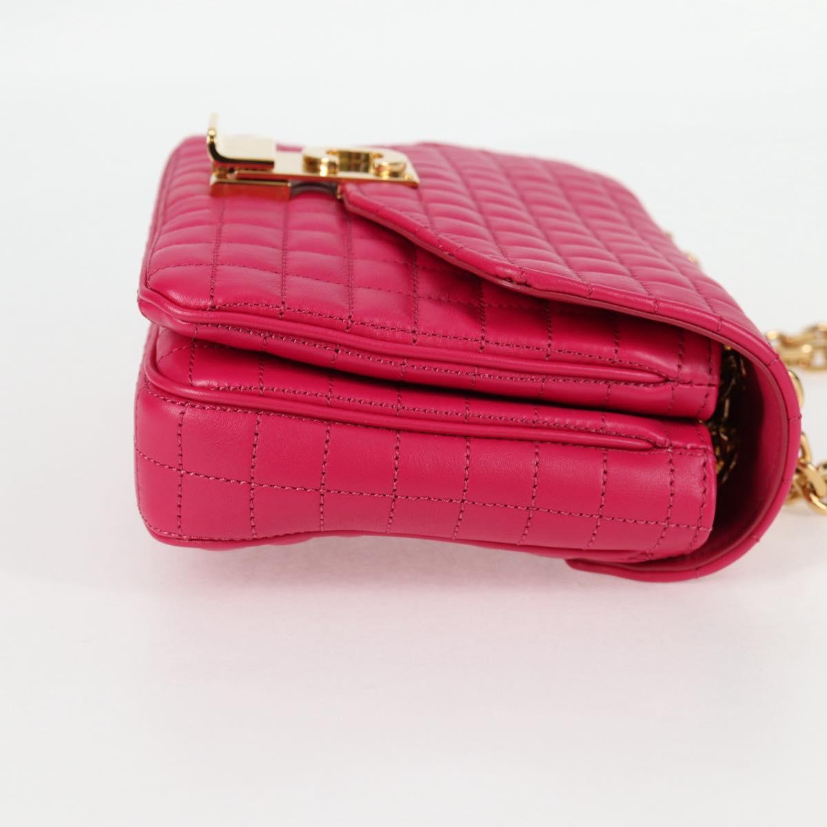CELINE Chain Shoulder Bag Leather Pink Gold Auth 125657SAM