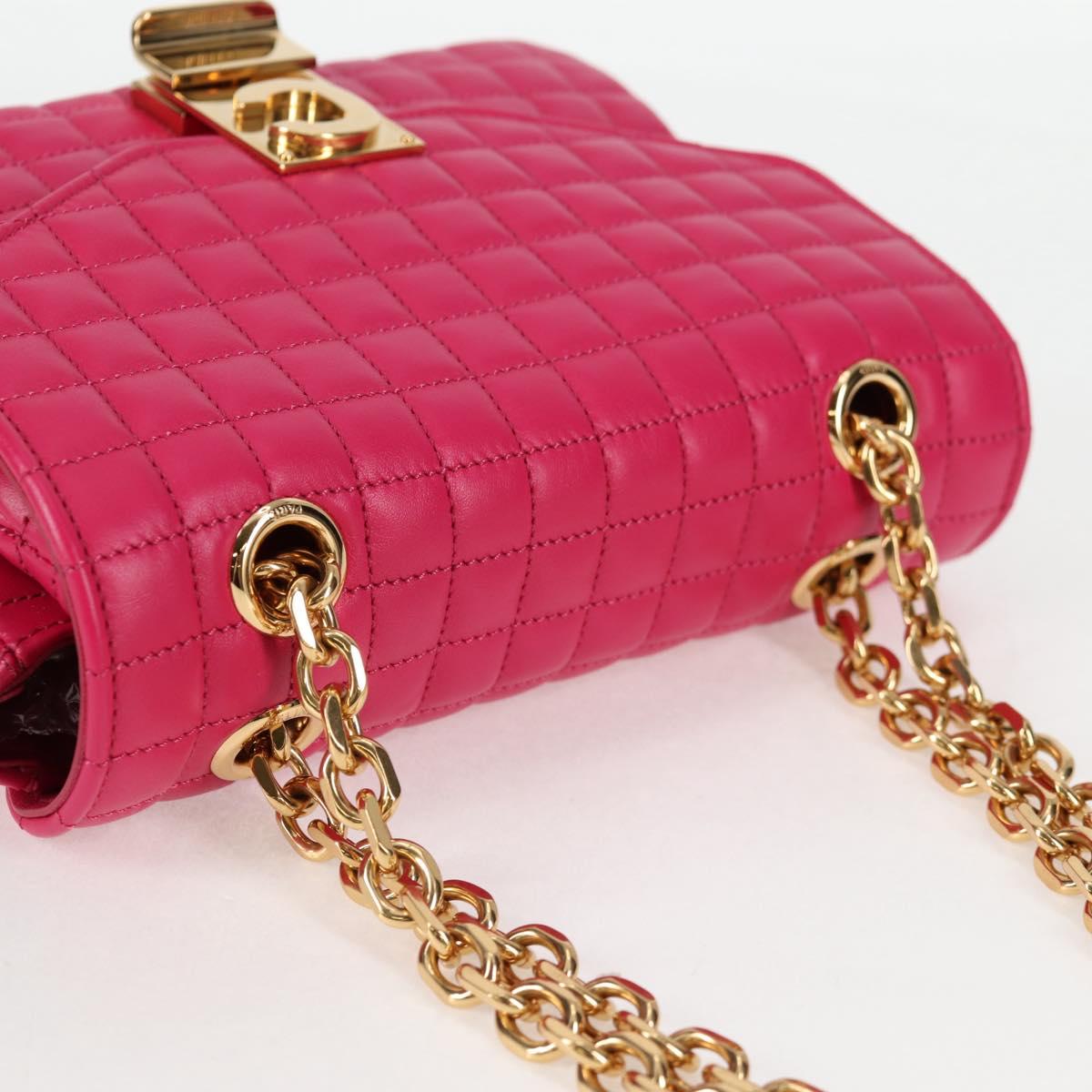 CELINE Chain Shoulder Bag Leather Pink Gold Auth 125657SAM