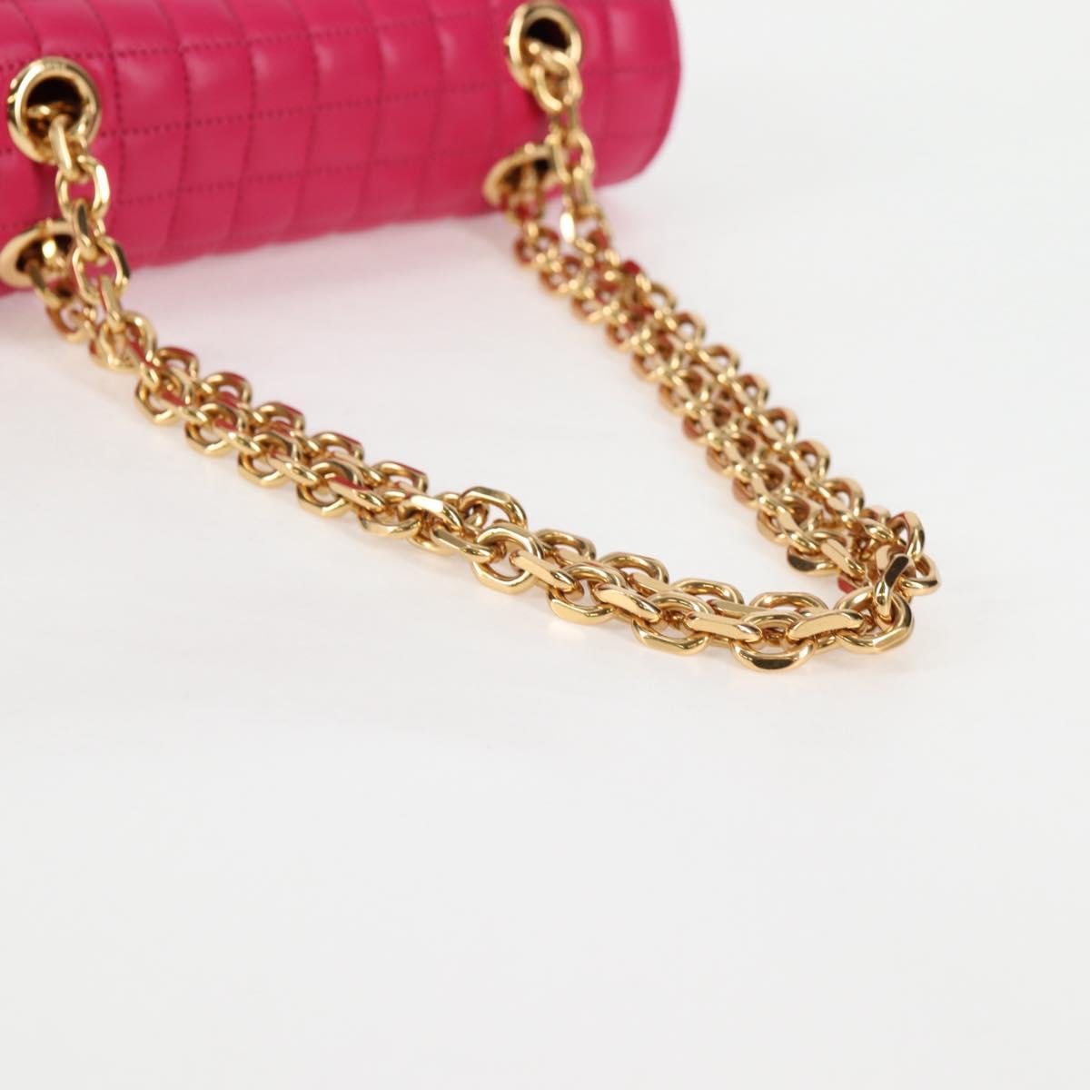 CELINE Chain Shoulder Bag Leather Pink Gold Auth 125657SAM
