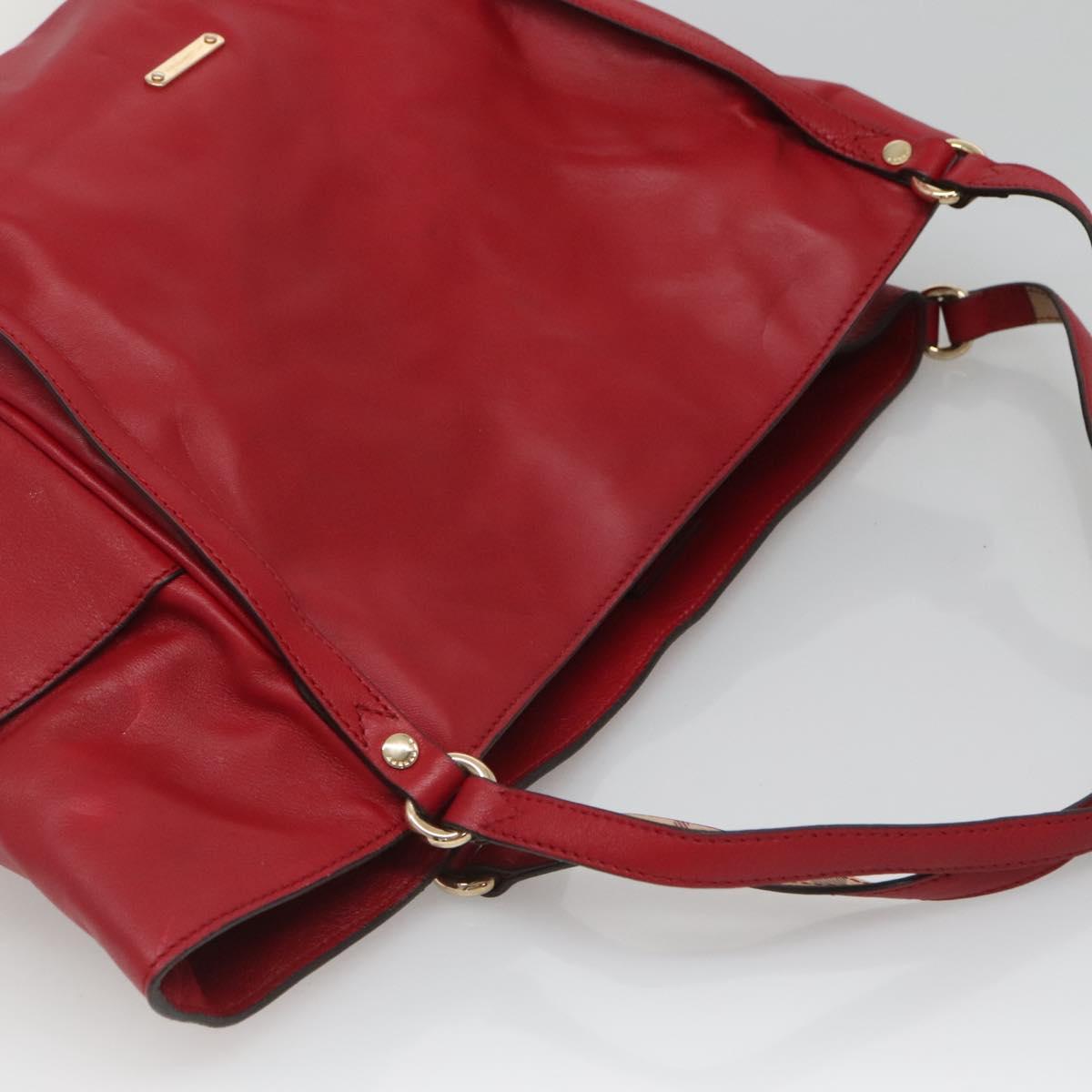 BURBERRY Tote Bag Leather Red Gold Auth 125684