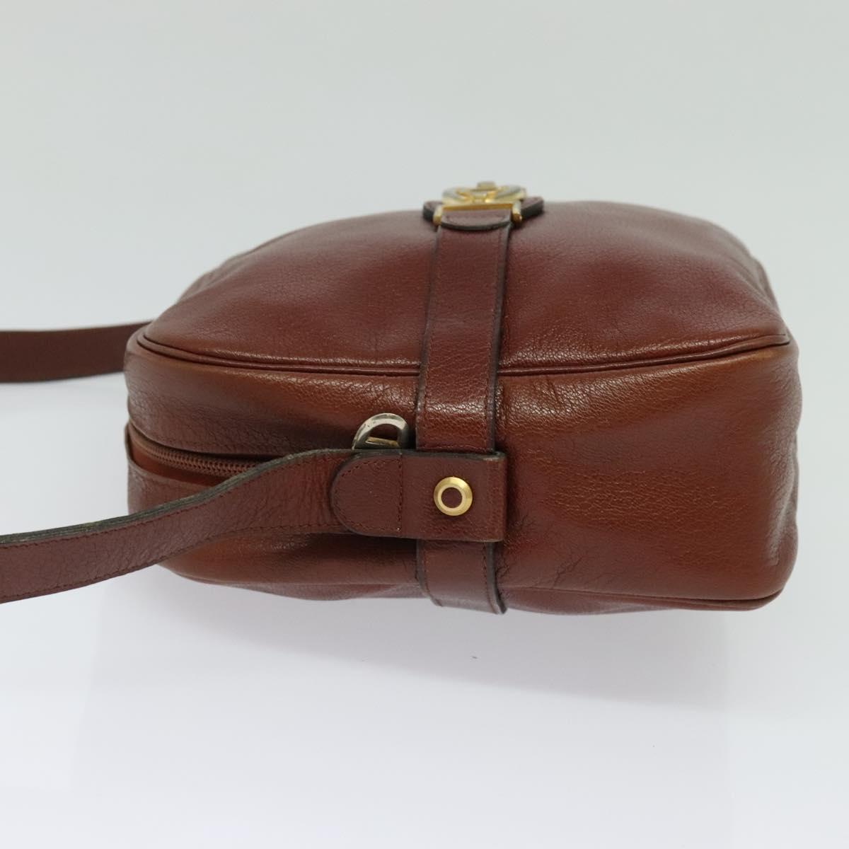 Christian Dior Shoulder Bag Leather Brown Gold Auth 125686