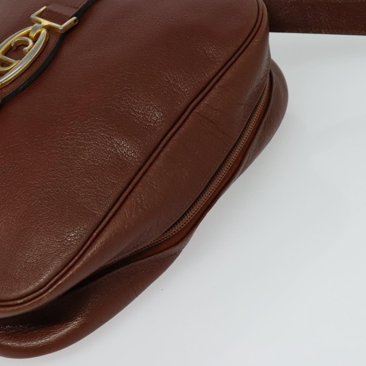 Christian Dior Shoulder Bag Leather Brown Gold Auth 125686