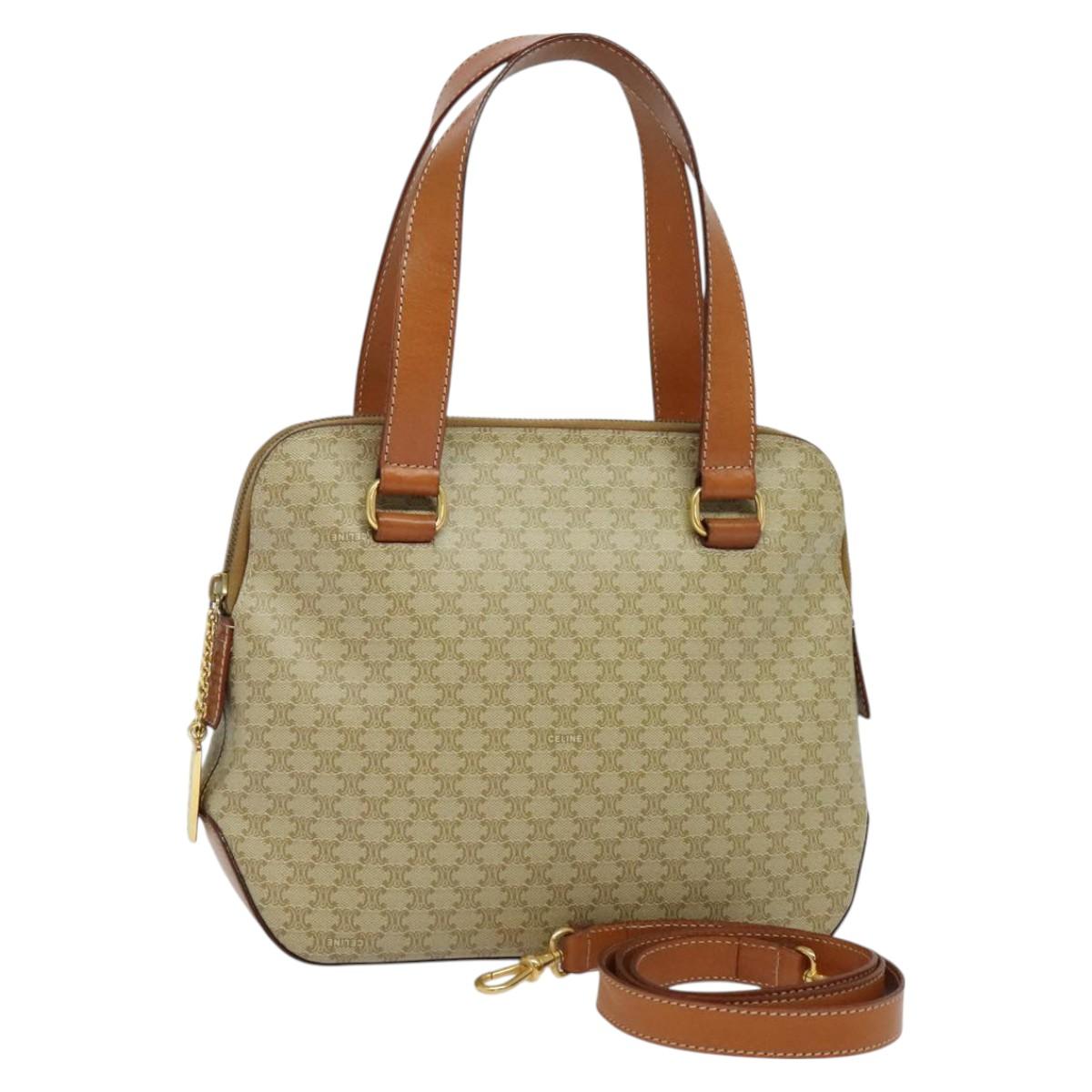 CELINE Macadam Canvas Hand Bag PVC 2way Beige Gold Auth 125690