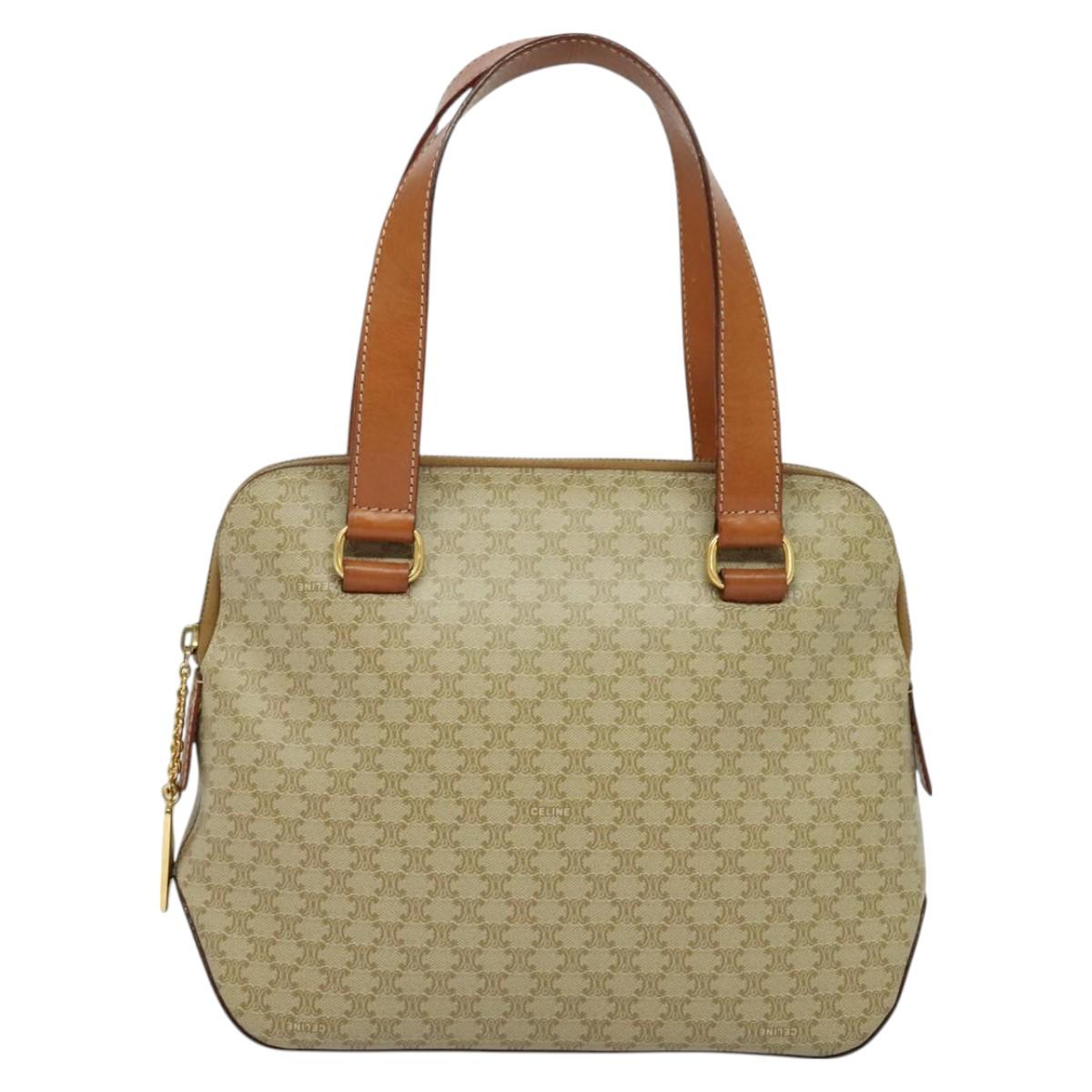 CELINE Macadam Canvas Hand Bag PVC 2way Beige Gold Auth 125690