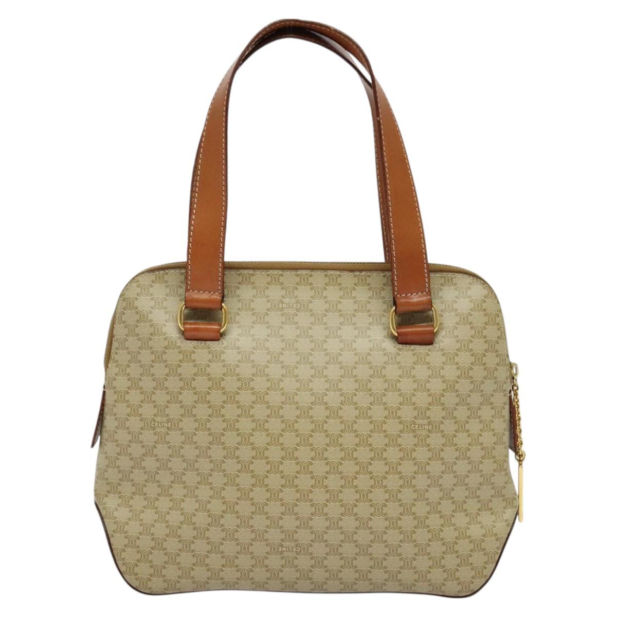 CELINE Macadam Canvas Hand Bag PVC 2way Beige Gold Auth 125690
