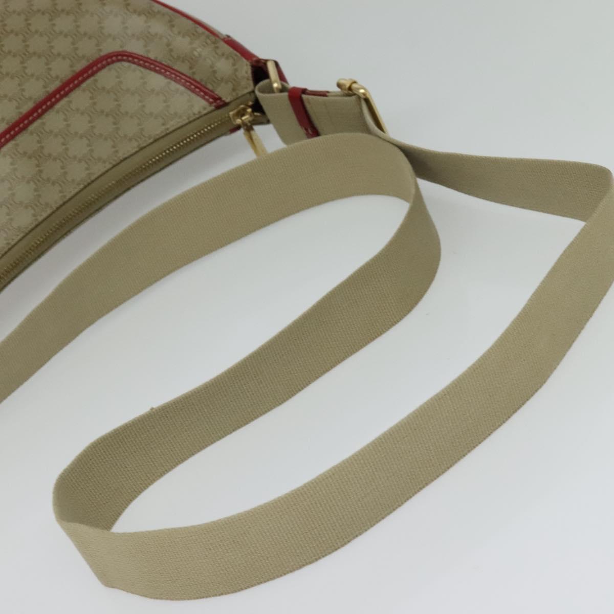 CELINE Macadam Canvas Shoulder Bag Beige Gold Auth 125691