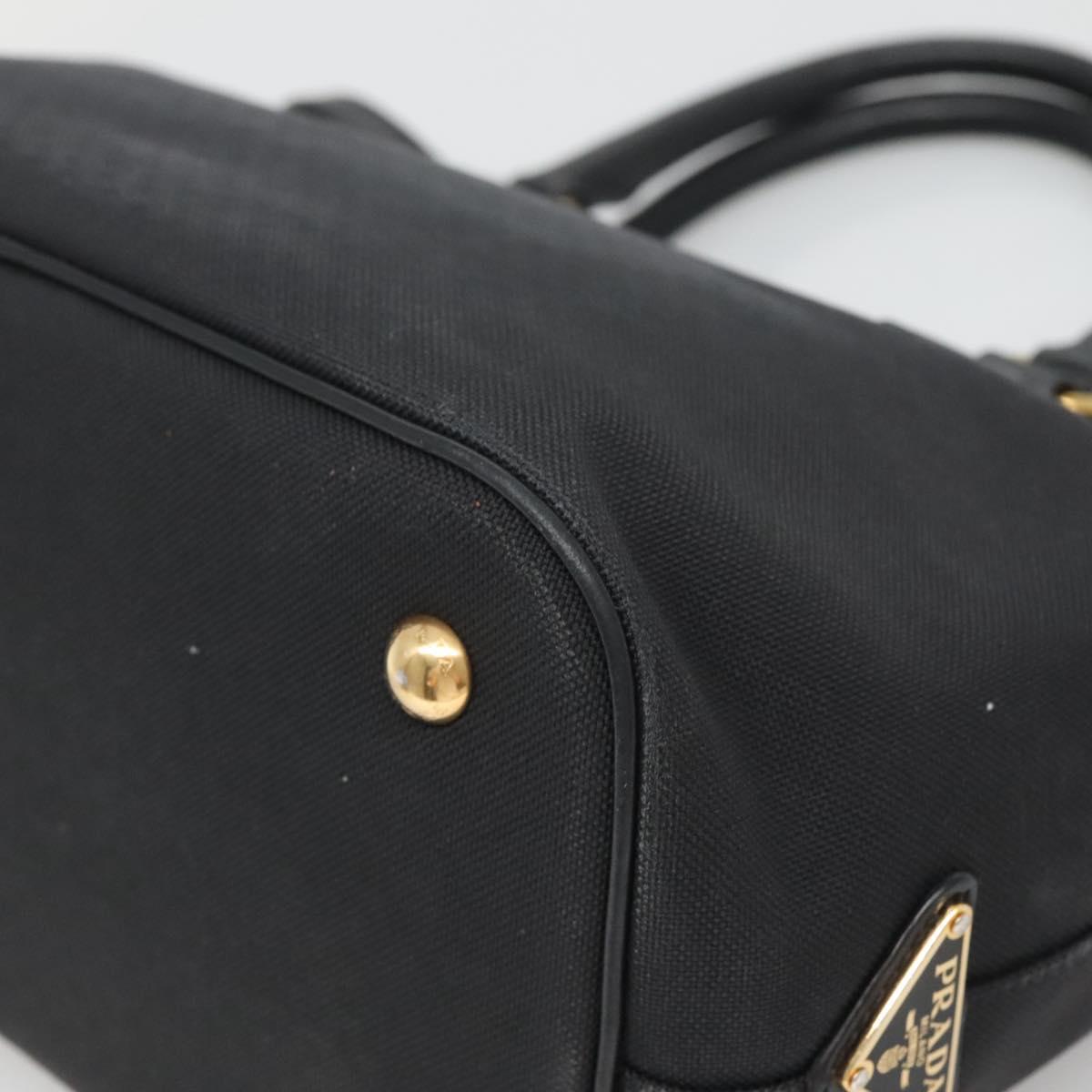 PRADA Hand Bag Canvas 2way Black Gold Auth 125699