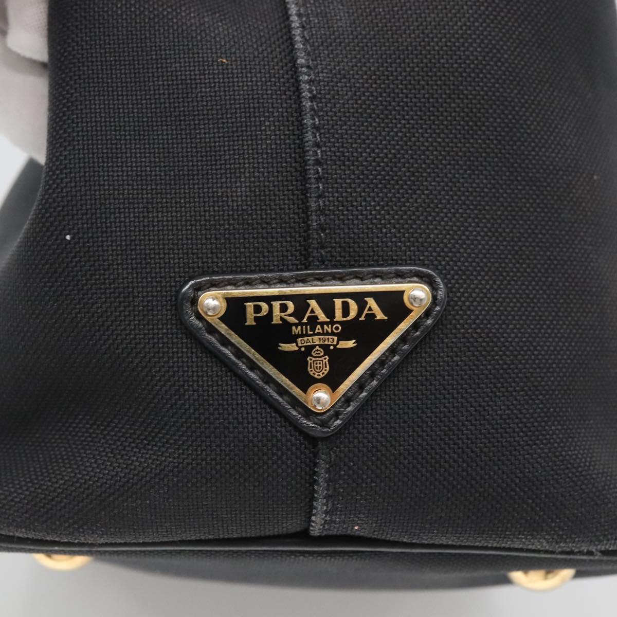 PRADA Hand Bag Canvas 2way Black Gold Auth 125699