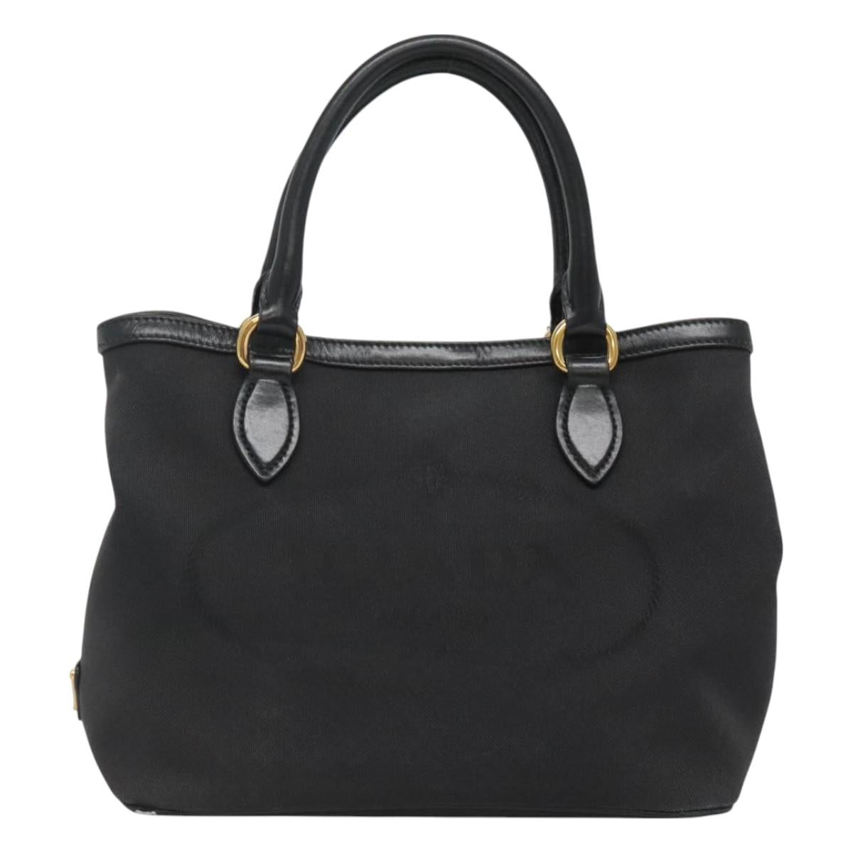 PRADA Hand Bag Canvas 2way Black Gold Auth 125699