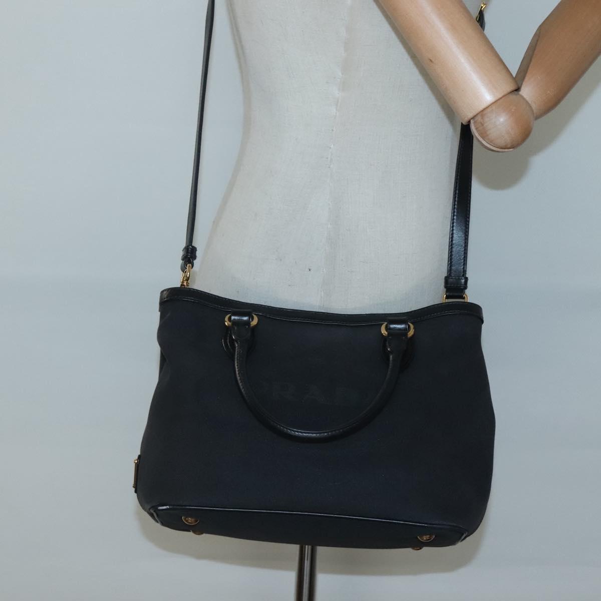 PRADA Hand Bag Canvas 2way Black Gold Auth 125699