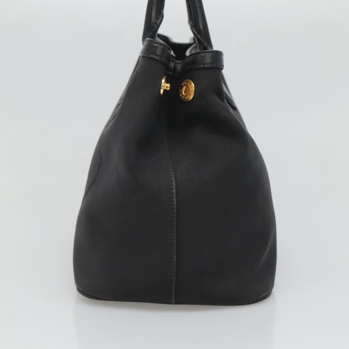 PRADA Hand Bag Canvas 2way Black Gold Auth 125699