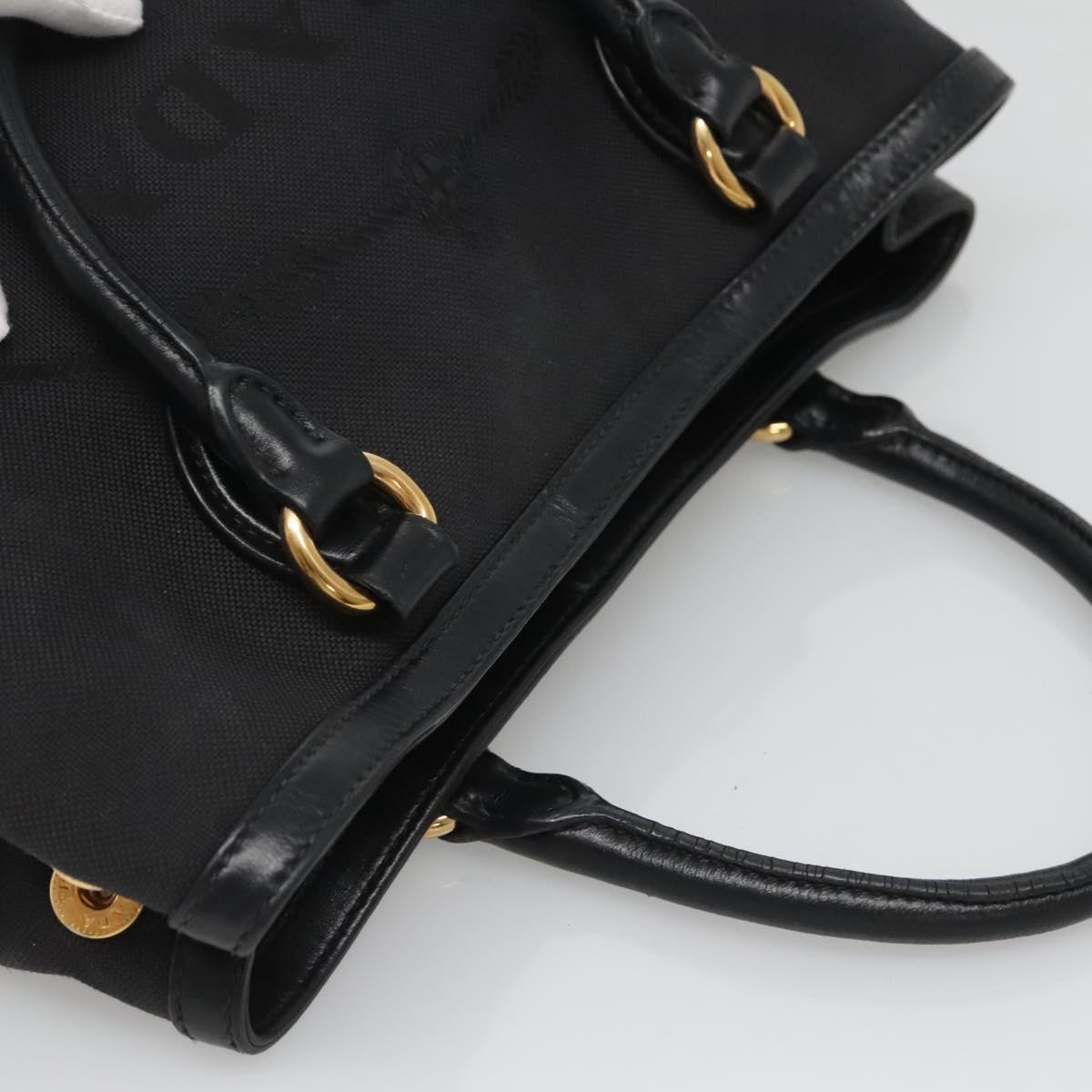 PRADA Hand Bag Canvas 2way Black Gold Auth 125699