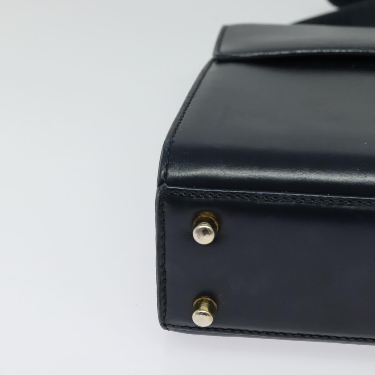 PRADA Shoulder Bag Leather Navy Gold Auth 125700