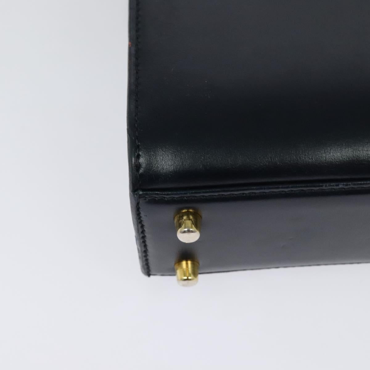 PRADA Shoulder Bag Leather Navy Gold Auth 125700