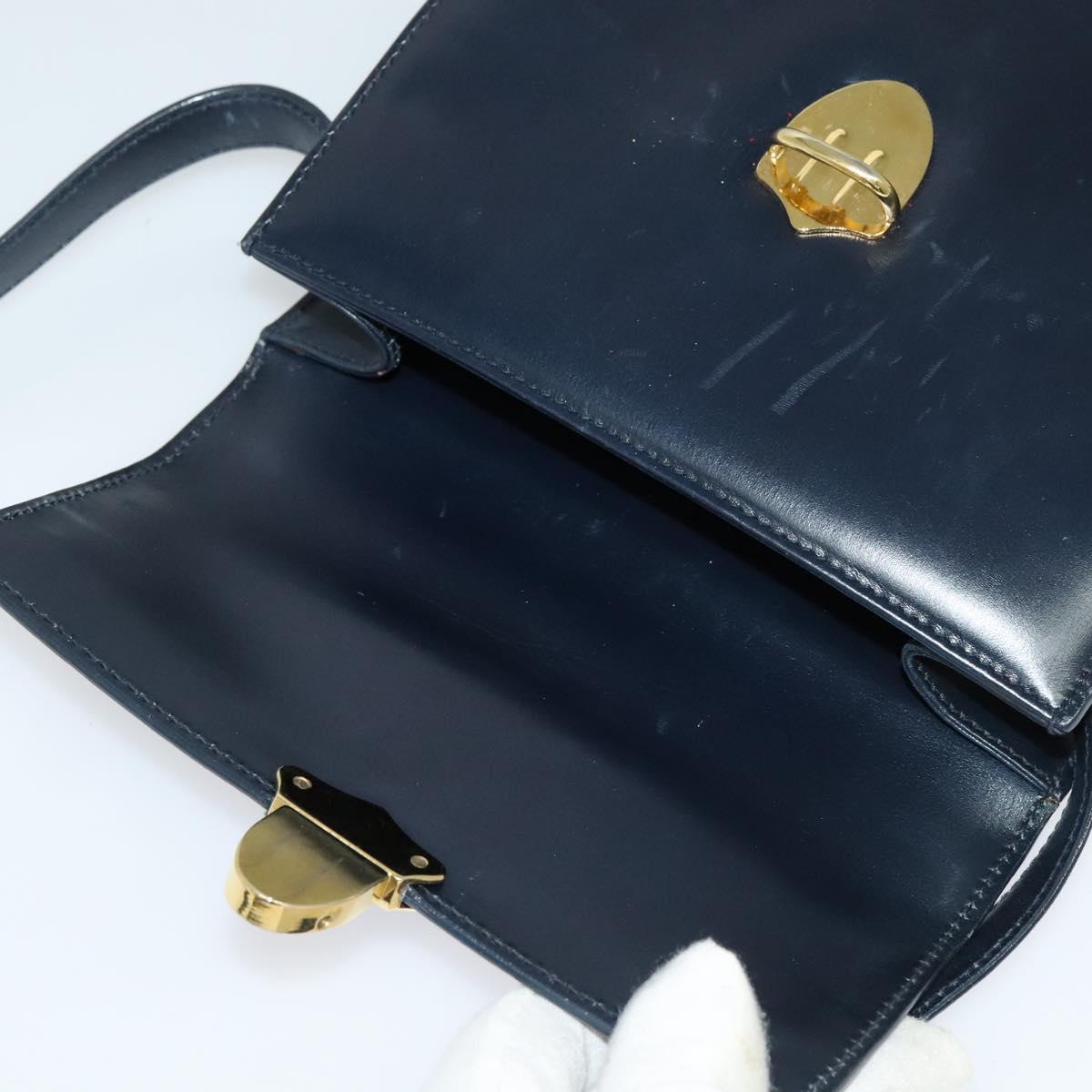 PRADA Shoulder Bag Leather Navy Gold Auth 125700