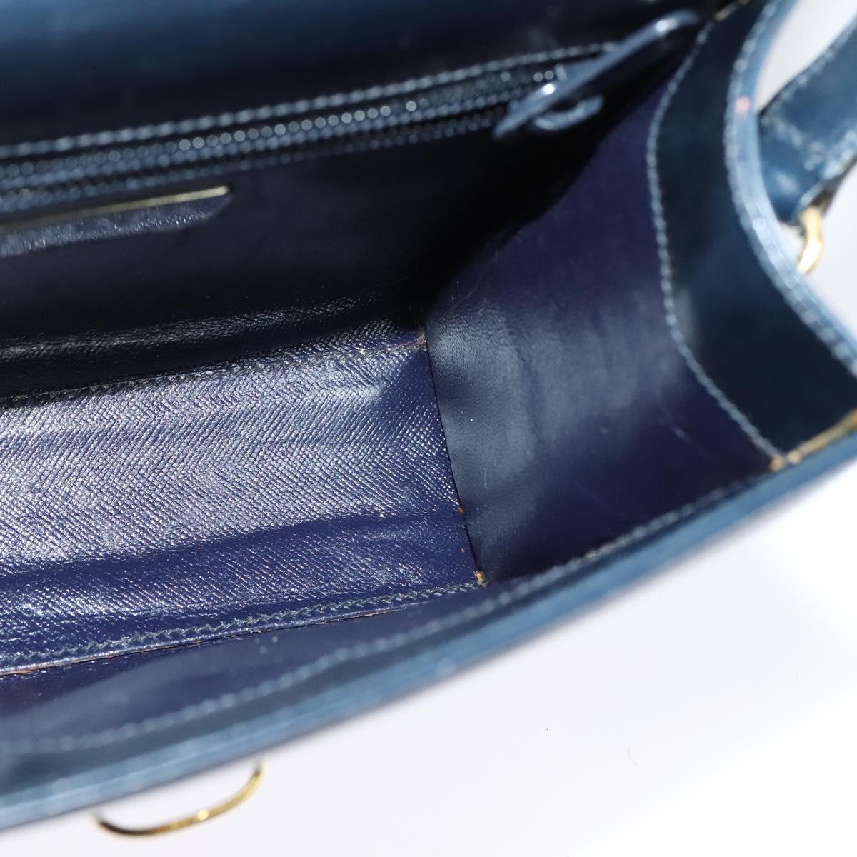 PRADA Shoulder Bag Leather Navy Gold Auth 125700