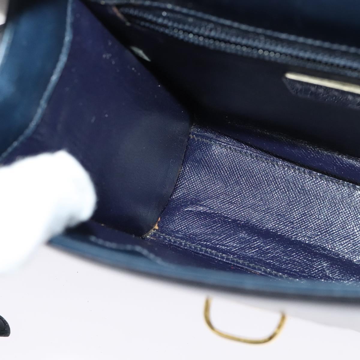 PRADA Shoulder Bag Leather Navy Gold Auth 125700