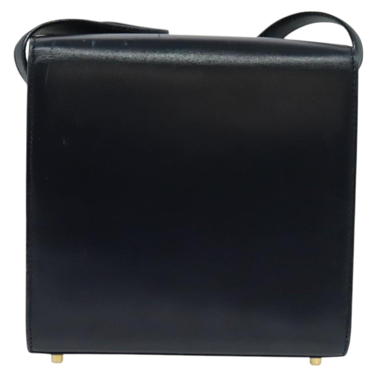 PRADA Shoulder Bag Leather Navy Gold Auth 125700
