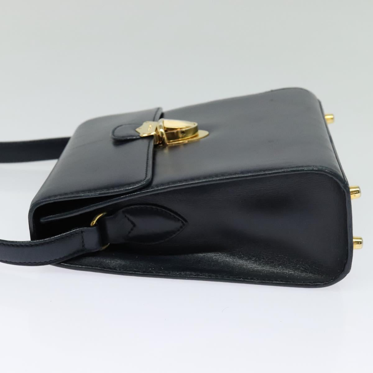 PRADA Shoulder Bag Leather Navy Gold Auth 125700