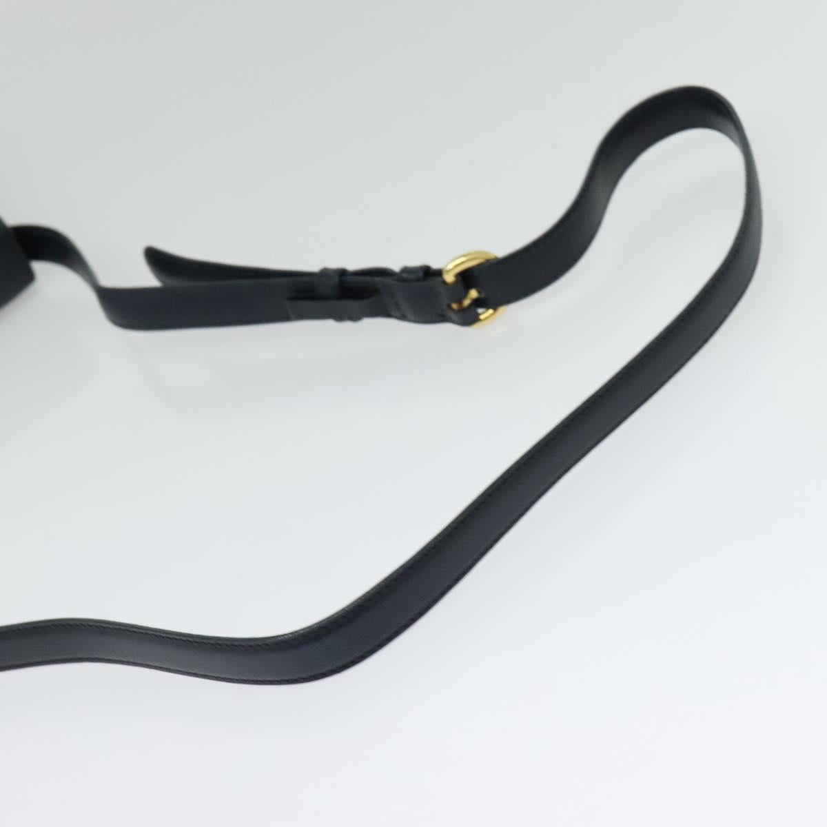 PRADA Shoulder Bag Leather Navy Gold Auth 125700