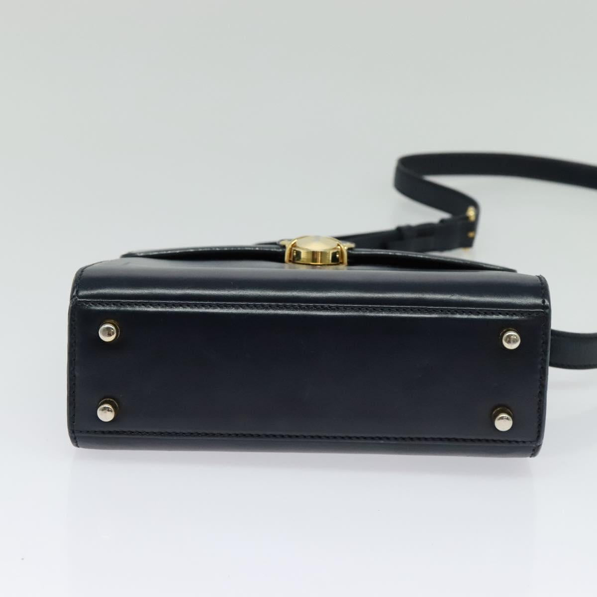 PRADA Shoulder Bag Leather Navy Gold Auth 125700