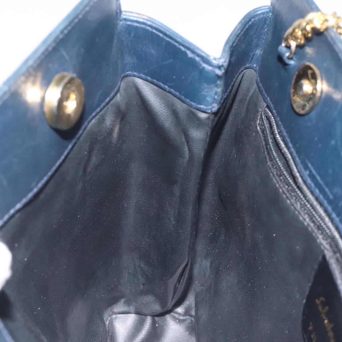 Salvatore Ferragamo Chain Shoulder Bag Leather Navy Gold Auth 125711